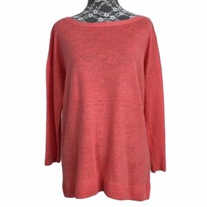 Talbots Coral Linen Quarter‎ Sleeve Tie Back Top